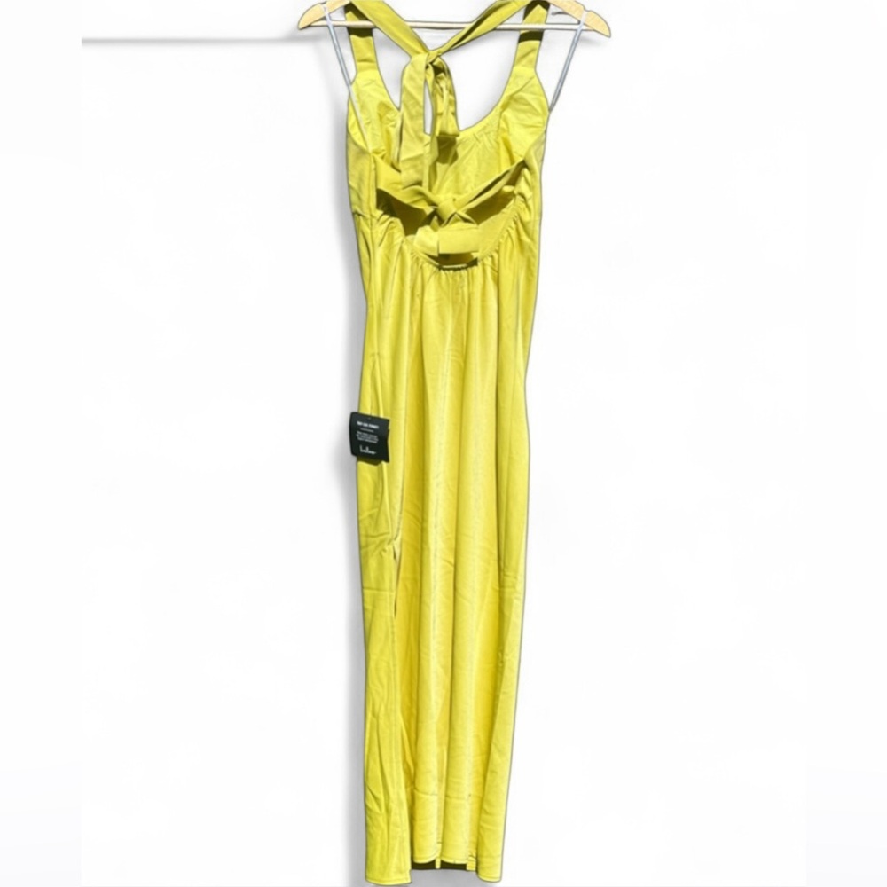 Lulus Certainly Glorious Chartreuse Satin Backless Midi Slip Dress NWT - Picture 10 of 11